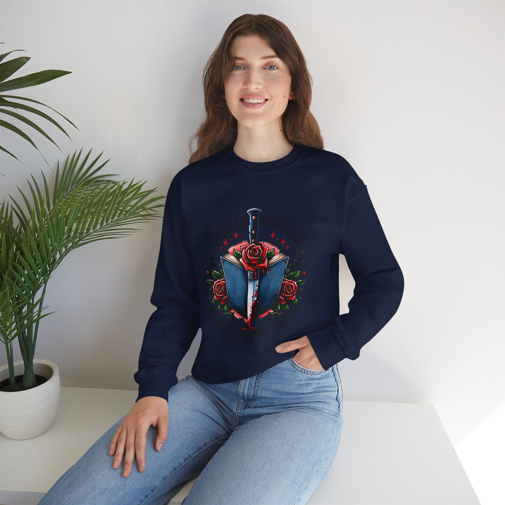 Thriller Book Club Sweatshirt — "We Like Our Books Flipped" Gothic Rose & Dagger Crewneck