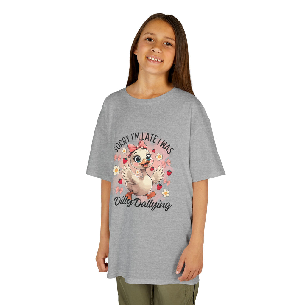 Kids Tee — "Sorry I’m Late I Was Dilly Dallying" Cute Sloth Floral Graphic