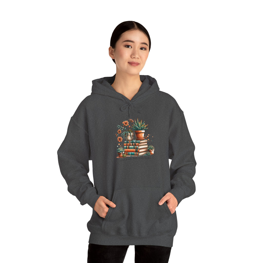 Plant Lover Hoodie – 'Plant Lady With Books' Cozy Botanical Pullover