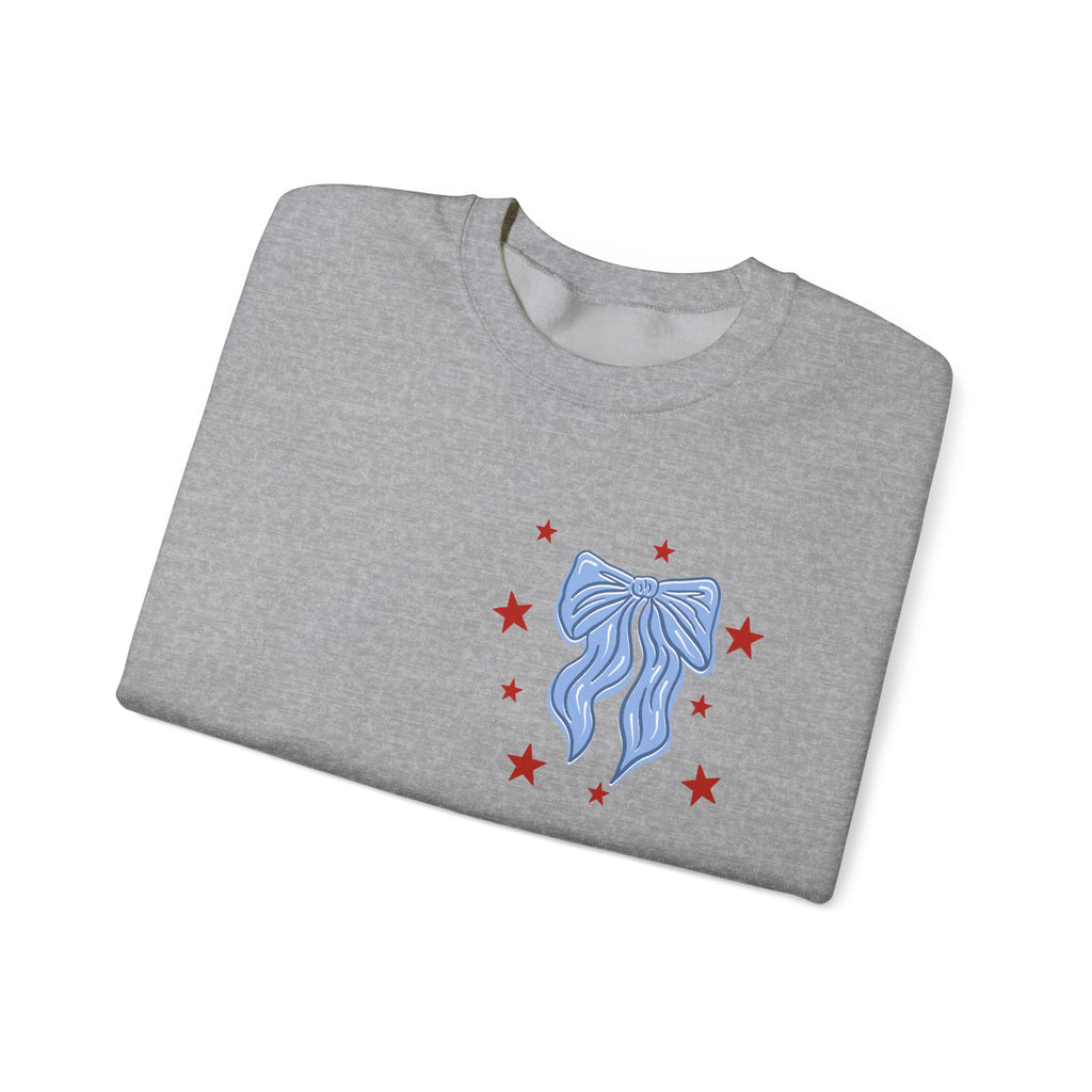 Double-sided American Honey Crewneck Sweatshirt — Patriotic Blue Ribbon Stars Pullover