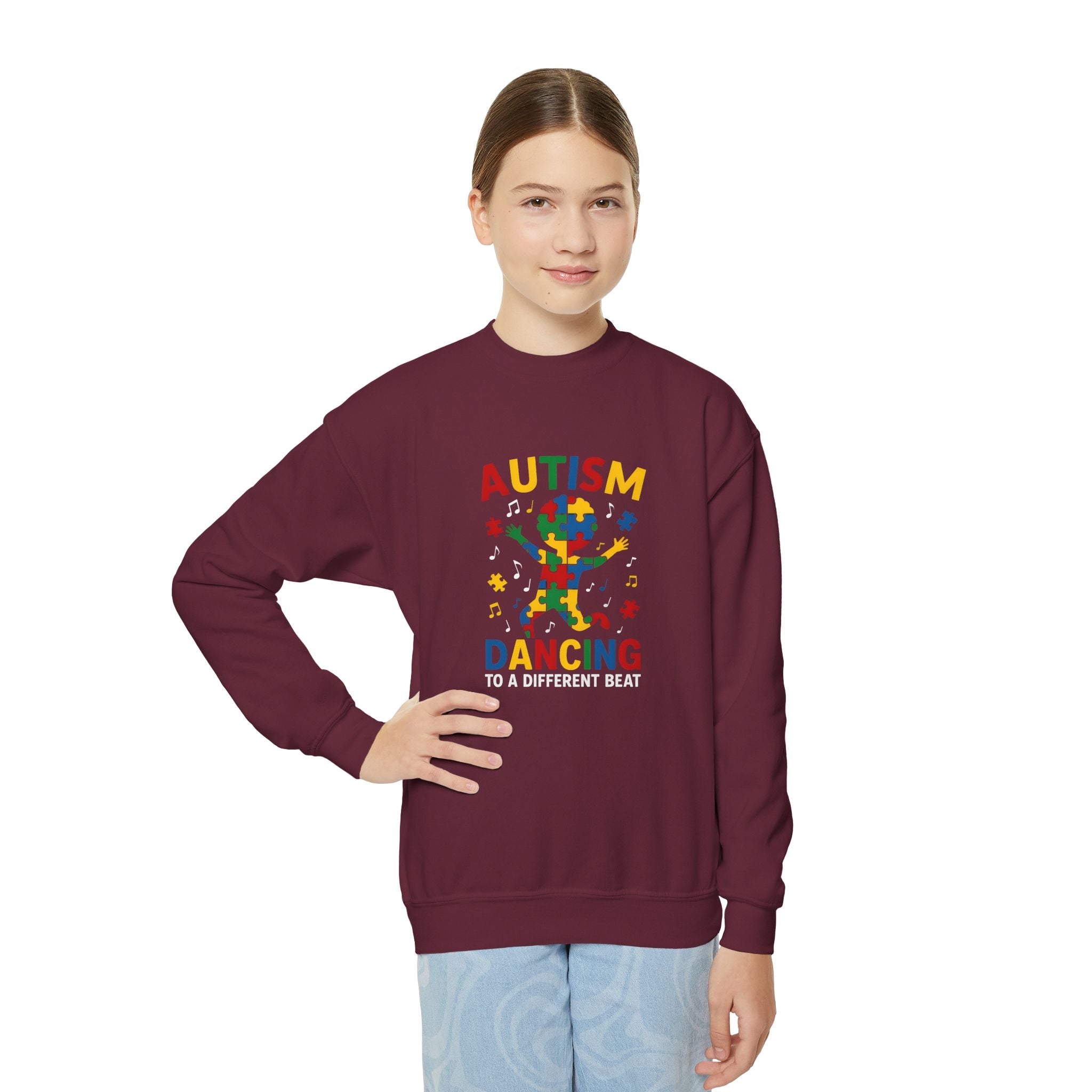 Autism Dancing Crewneck Sweatshirt – "Dancing to a Different Beat" Youth