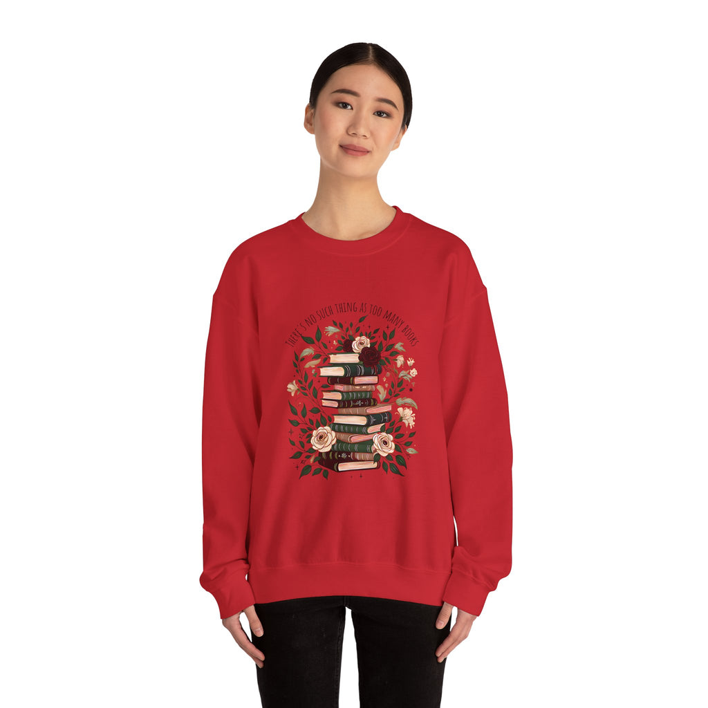 Book Lover Crewneck Sweatshirt – “Books and Tea” Floral Stack Graphic
