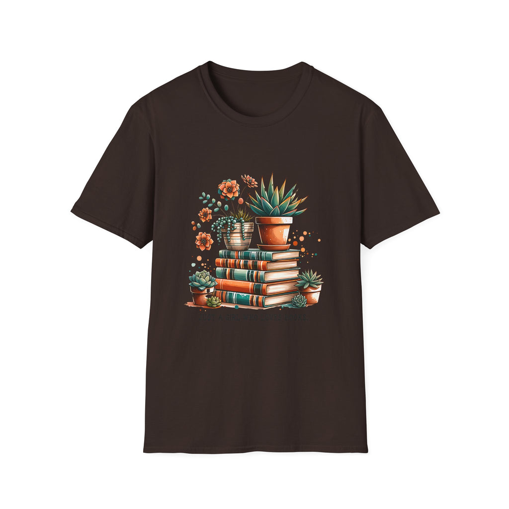 Book Lover T-Shirt — "Just a Girl Who Loves Books" Floral Stack Tee