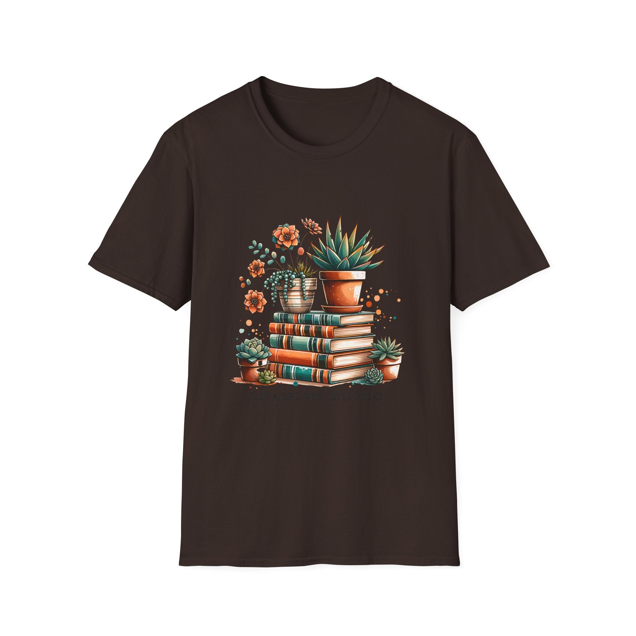 Book Lover T-Shirt — "Just a Girl Who Loves Books" Floral Stack Tee