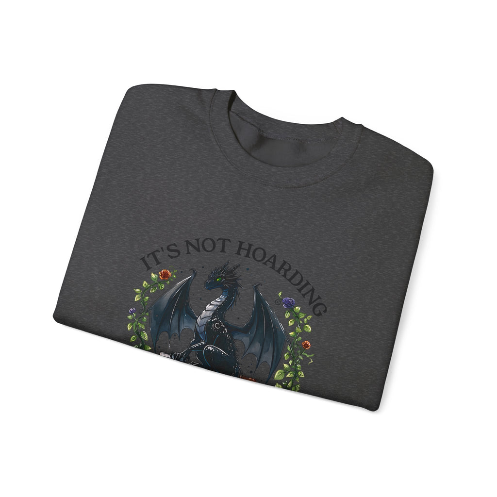 Book Dragon Crewneck Sweatshirt — "It's Not Hoarding If It's Books" Cozy Reader Pullover