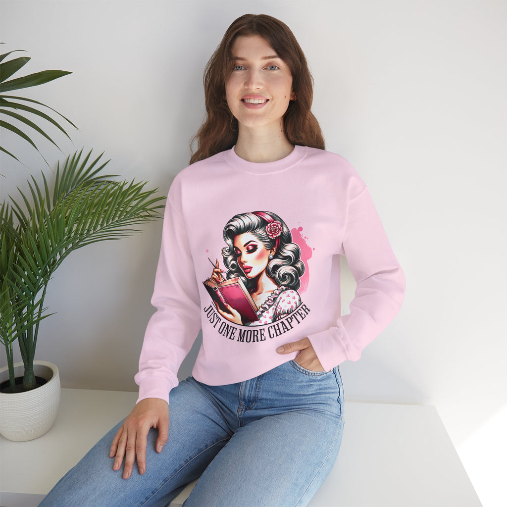 Reader Girl Sweatshirt — "Just One More Chapter" Cozy Graphic Crewneck