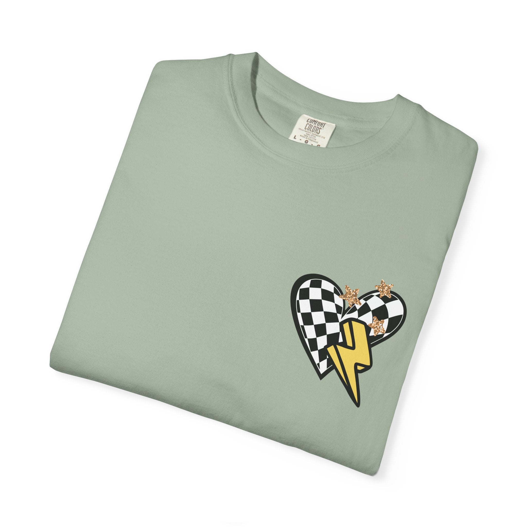 Graphic T-Shirt — Checker Heart & Tiger Collage Design