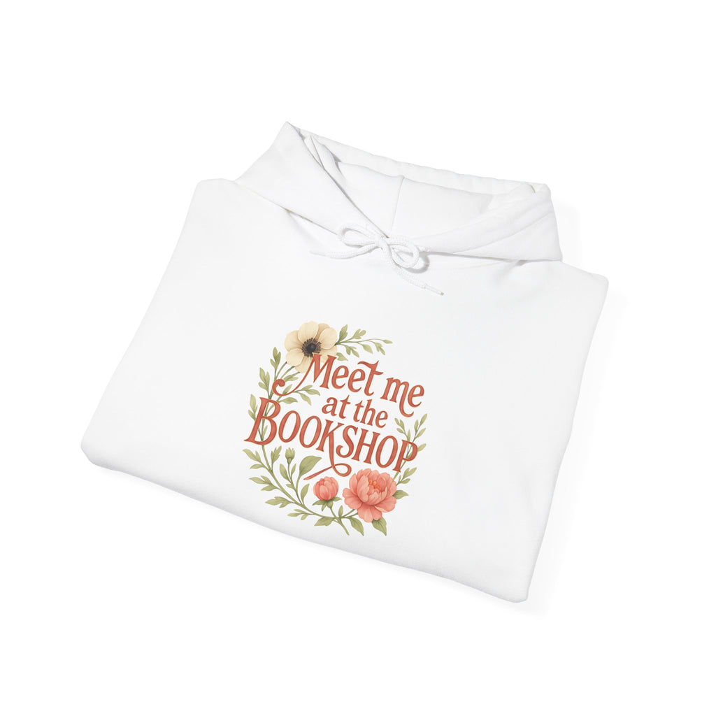 Bookshop Hoodie — "Meet Me at the Bookshop" Floral Reading Sweatshirt