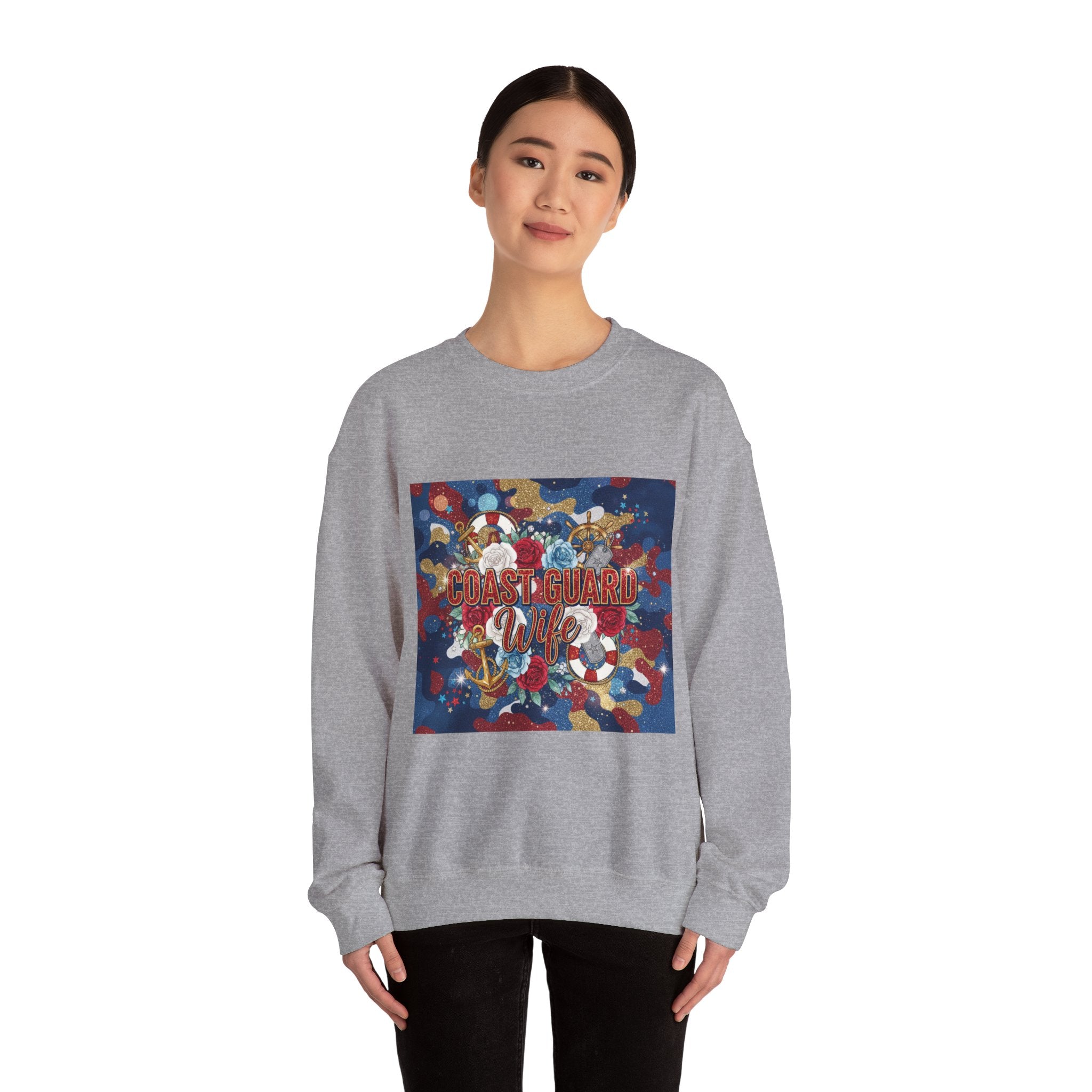 Coast Guard Mom Crewneck Sweatshirt - Patriotic Sea Rescue Design
