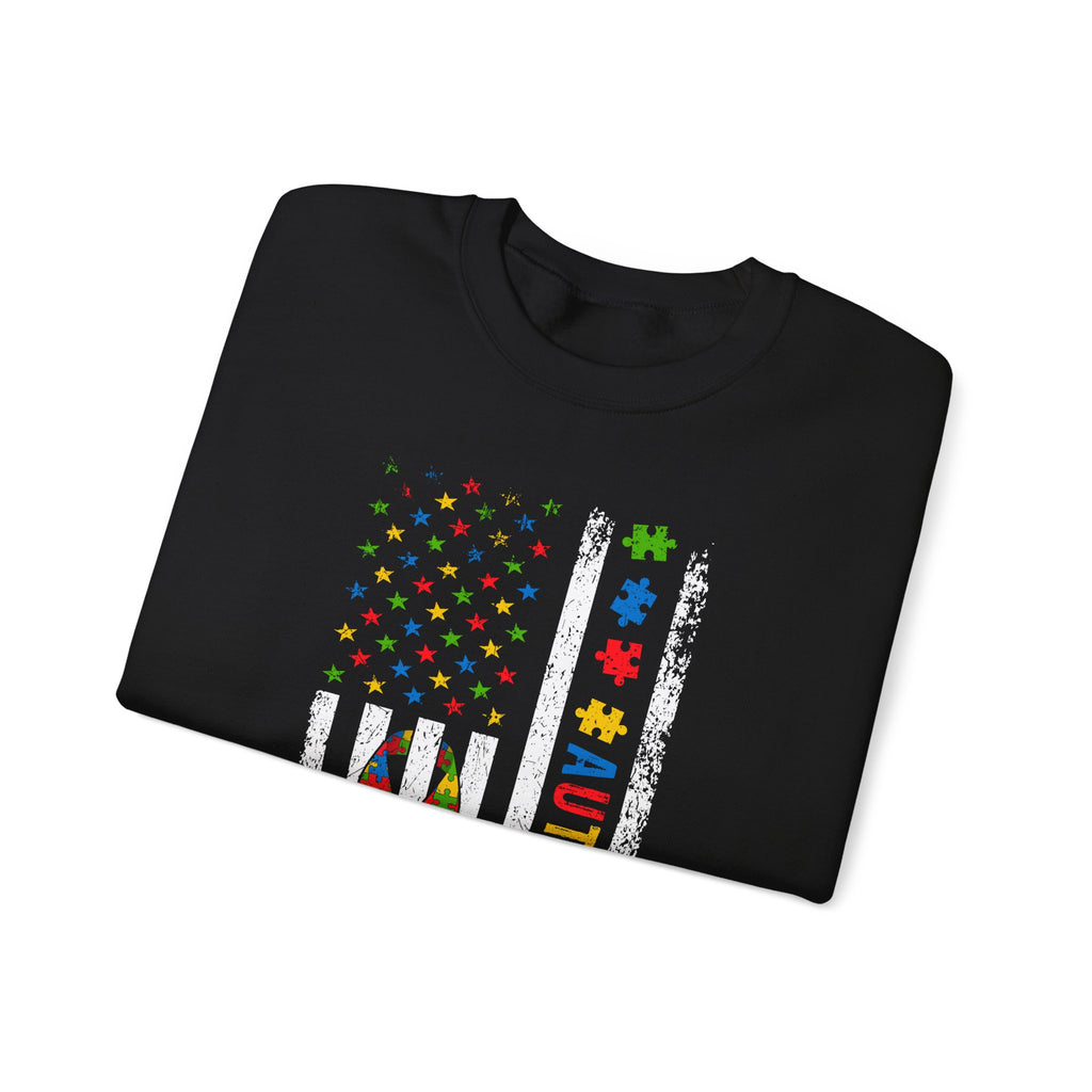 Autism Dad Puzzle Ribbon Crewneck Sweatshirt — Supportive Autism Awareness Pullover