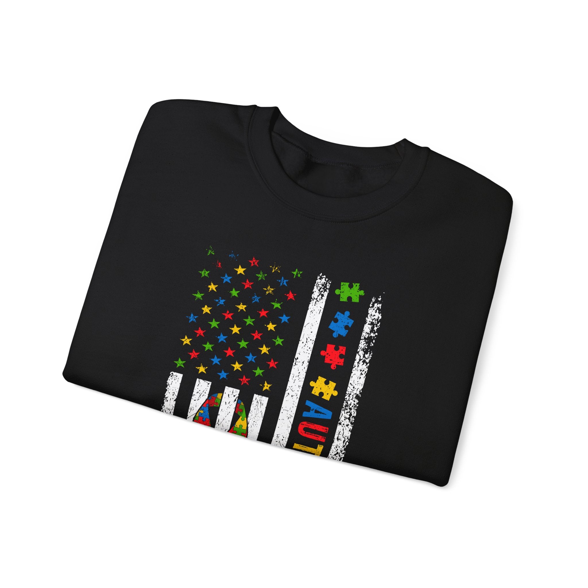 Autism Dad Puzzle Ribbon Crewneck Sweatshirt — Supportive Autism Awareness Pullover