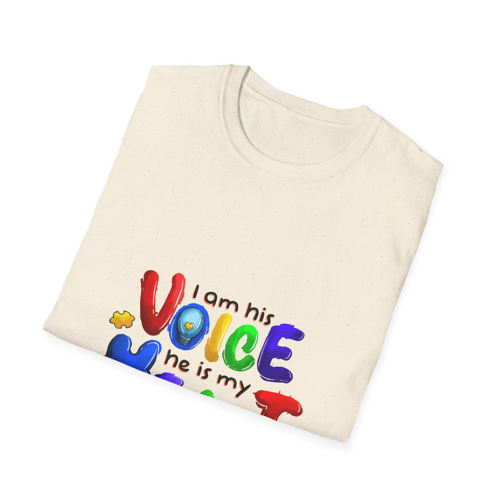 Children's Autism Awareness T-Shirt — "I Am His Voice, He Is My Heart" Colorful Design