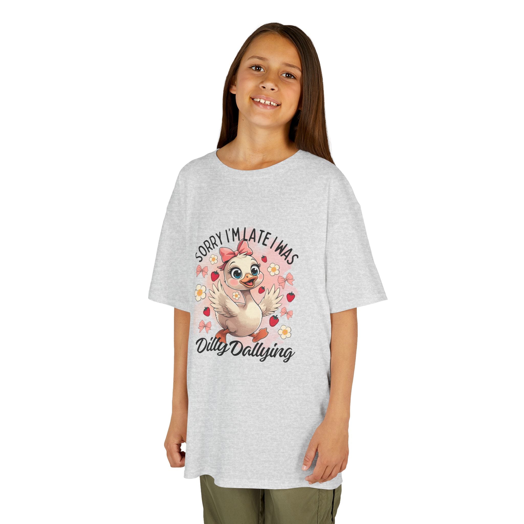 Kids Tee — "Sorry I’m Late I Was Dilly Dallying" Cute Sloth Floral Graphic