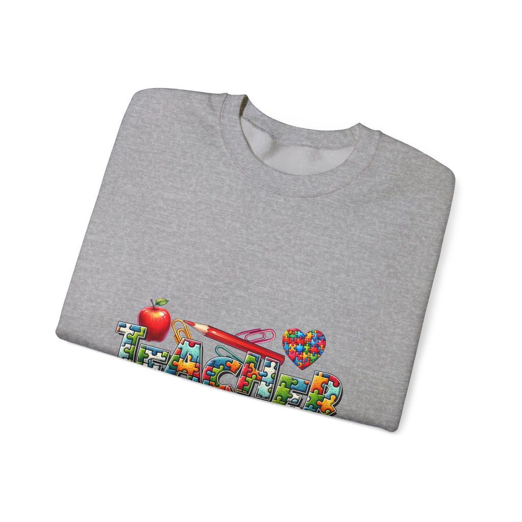 Teacher Crewneck Sweatshirt — Colorful Apple & School Supply Design