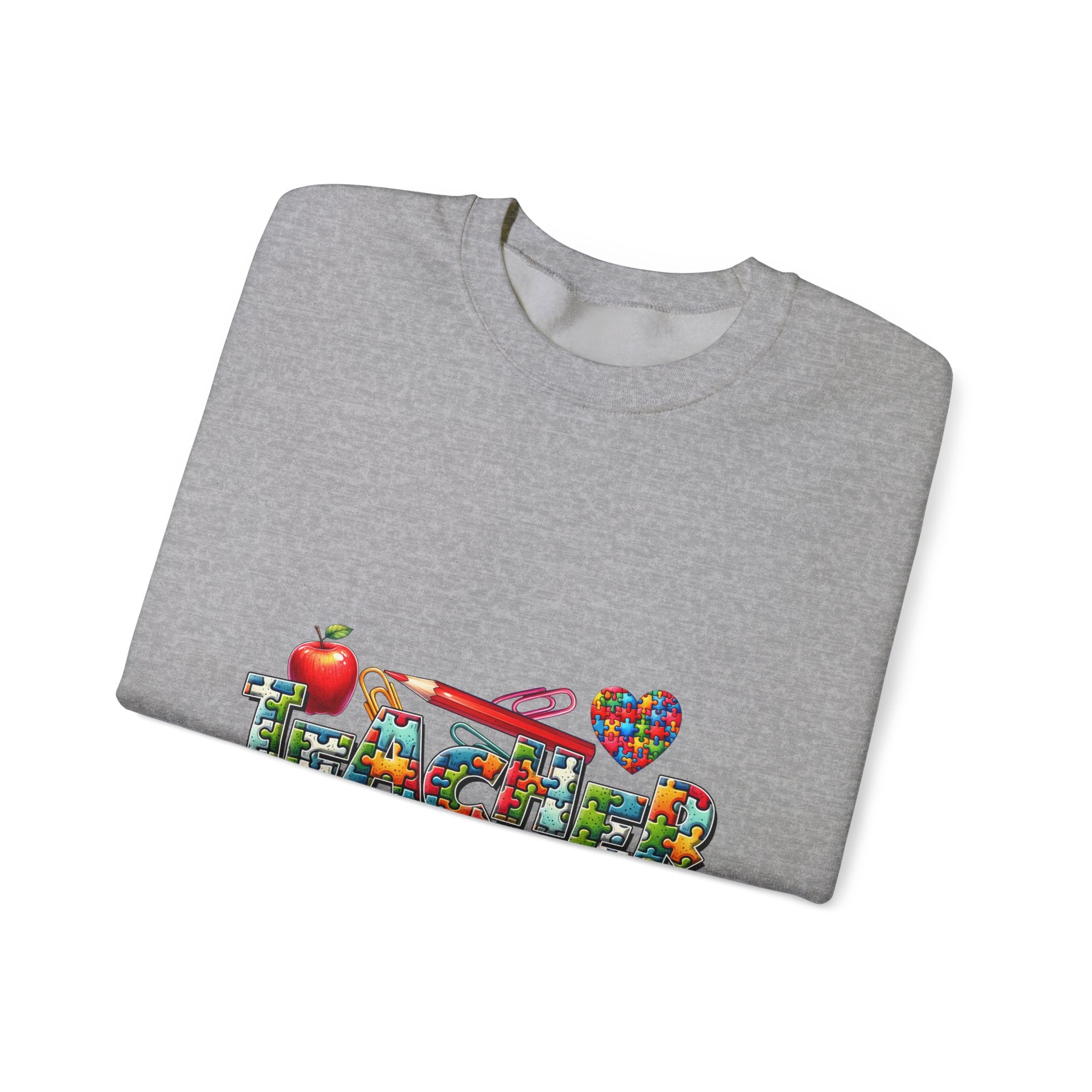 Teacher Crewneck Sweatshirt — Colorful Apple & School Supply Design