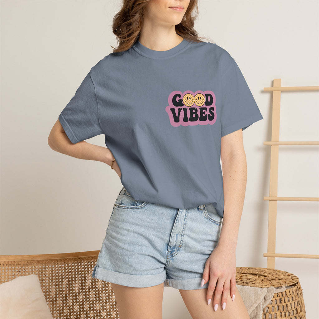 Good Vibes Retro Graphic T-Shirt — Free Spirit Smiley Desert Design