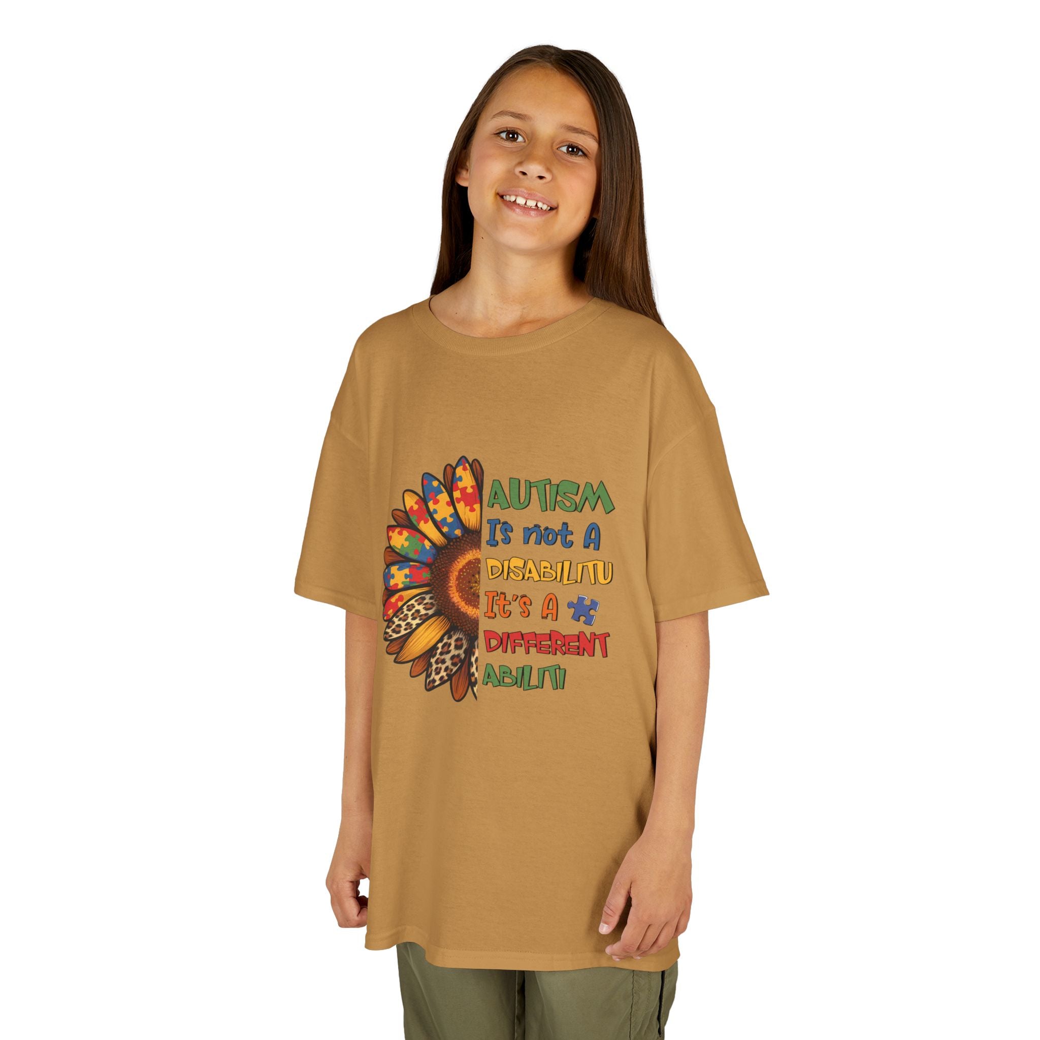 Kids Tee — "Autism Is Not A Disability It's A Different Ability" Colorful Feather Design