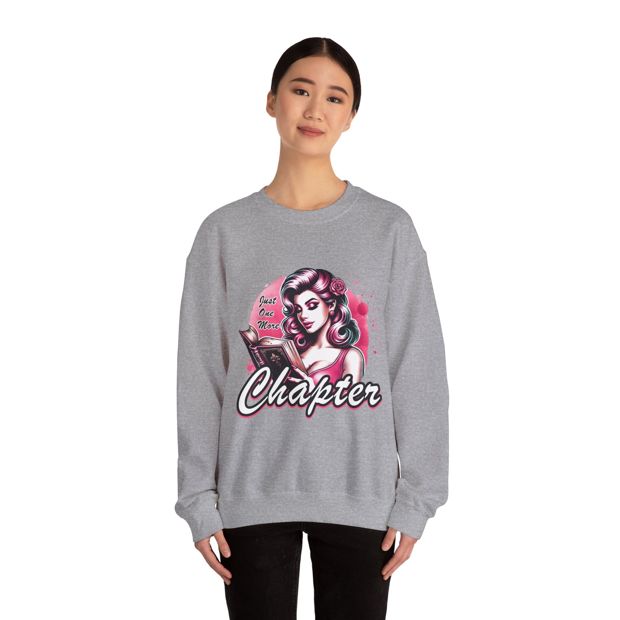 Chapter Reading Sweatshirt – Retro Pinup 'Just One More Chapter' Cozy Crewneck
