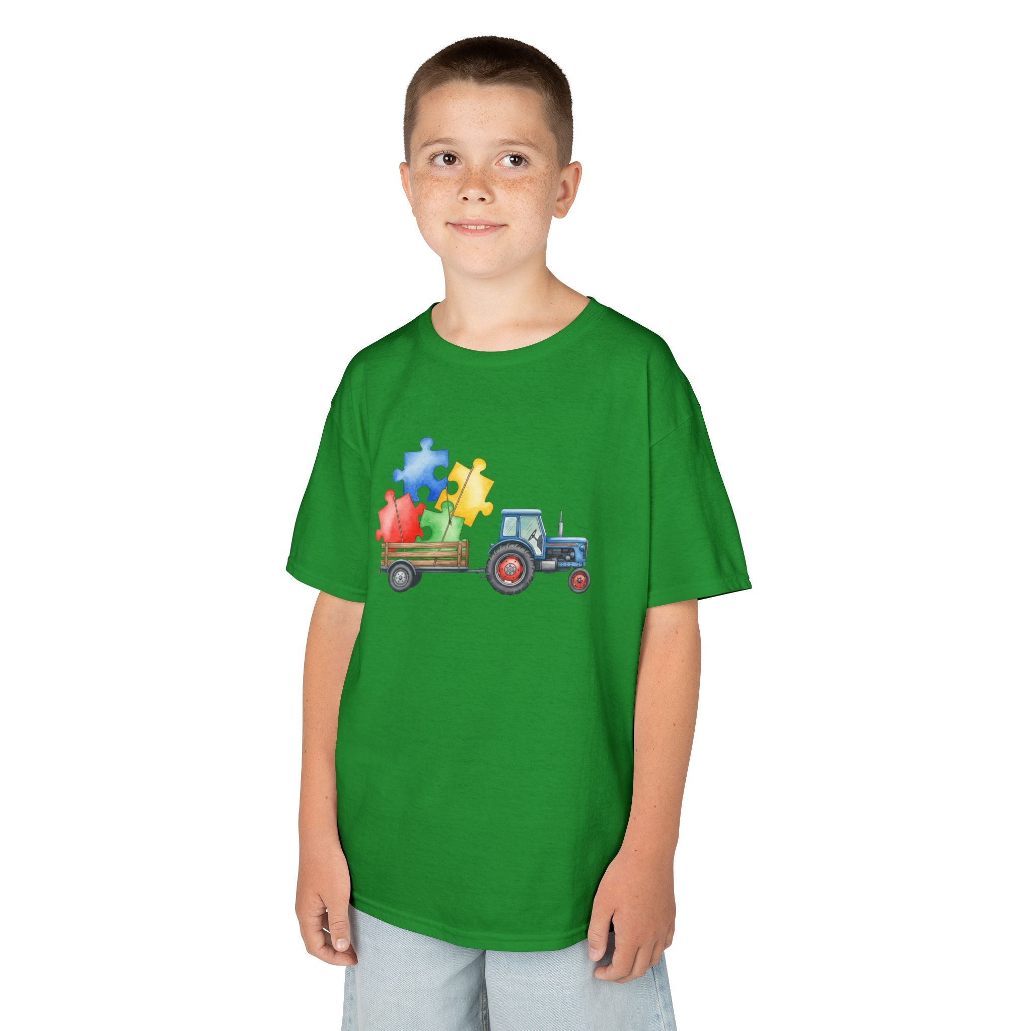 Kids Tractor with Puzzle Pieces T-Shirt — Autism Awareness Farm Tee
