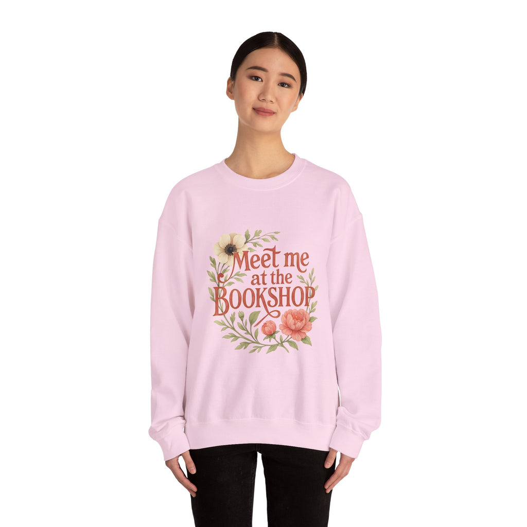 Bookshop Sweatshirt — "Meet Me at the Bookshop" Floral Cozy Crewneck