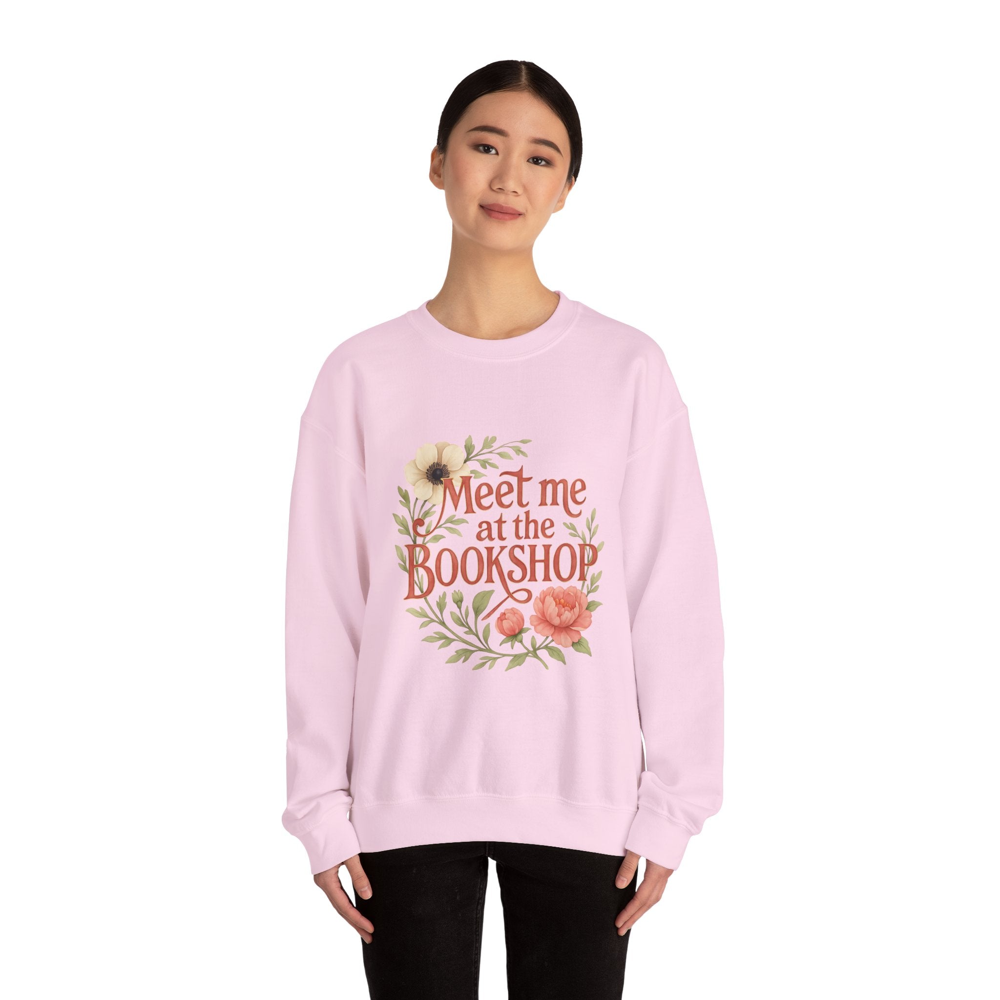 Bookshop Sweatshirt — "Meet Me at the Bookshop" Floral Cozy Crewneck