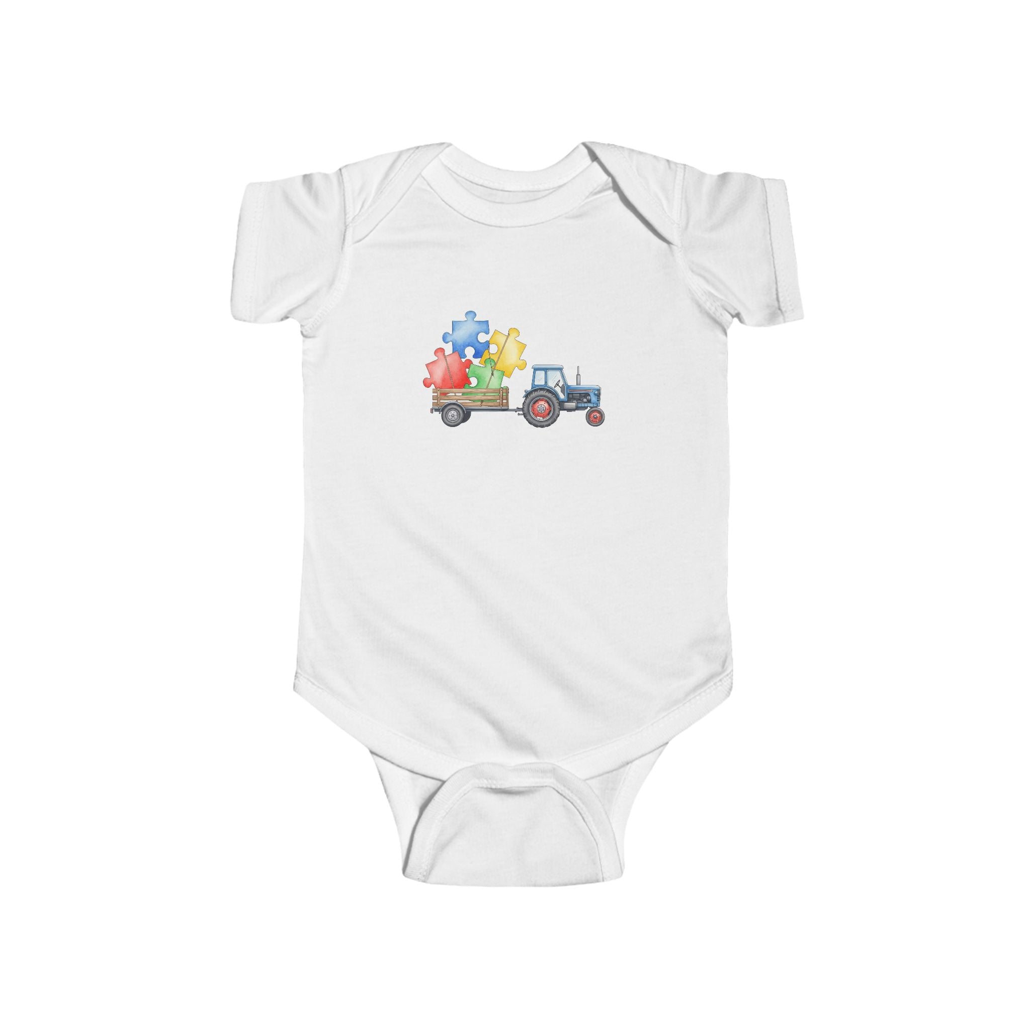 Baby Bodysuit - Cute Puzzle Pieces on Tractor Infant Onesie