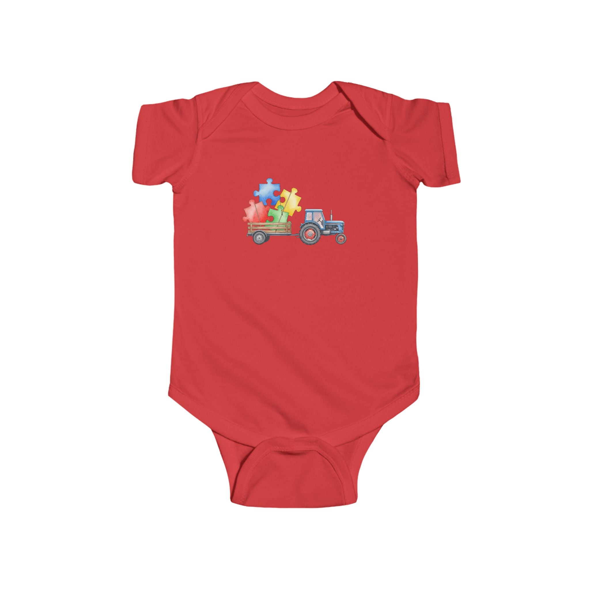 Baby Bodysuit - Cute Puzzle Pieces on Tractor Infant Onesie