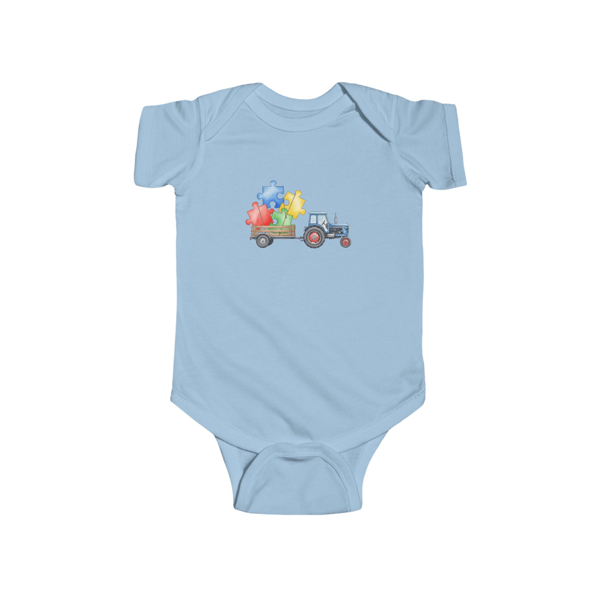 Baby Bodysuit - Cute Puzzle Pieces on Tractor Infant Onesie