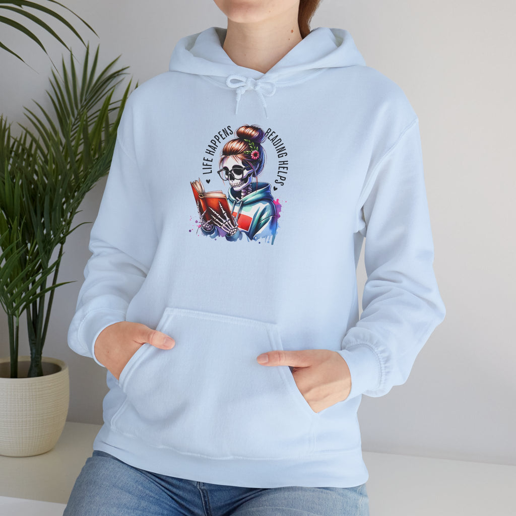 Hoodie - 'Eat, Sleep, Read, Repeat' Skeleton Reader Graphic Hoodie