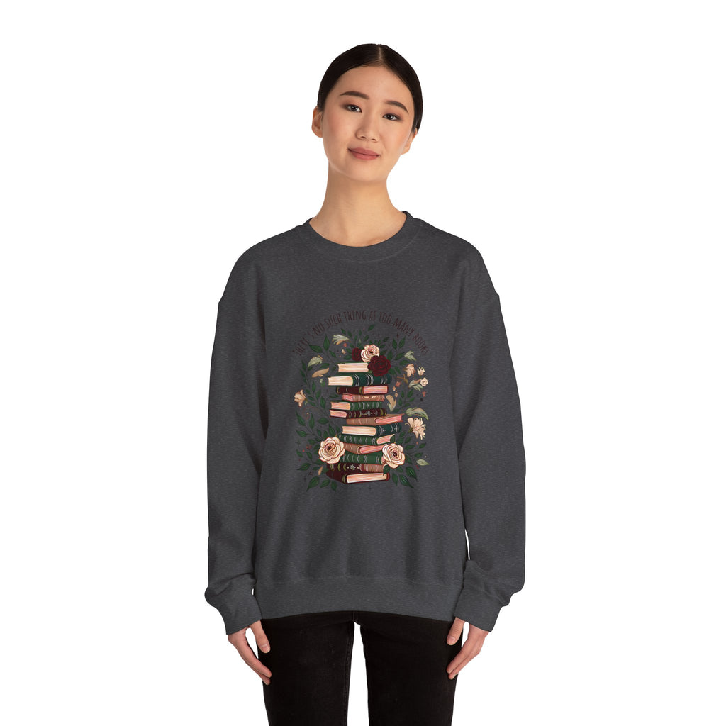 Book Lover Crewneck Sweatshirt – “Books and Tea” Floral Stack Graphic