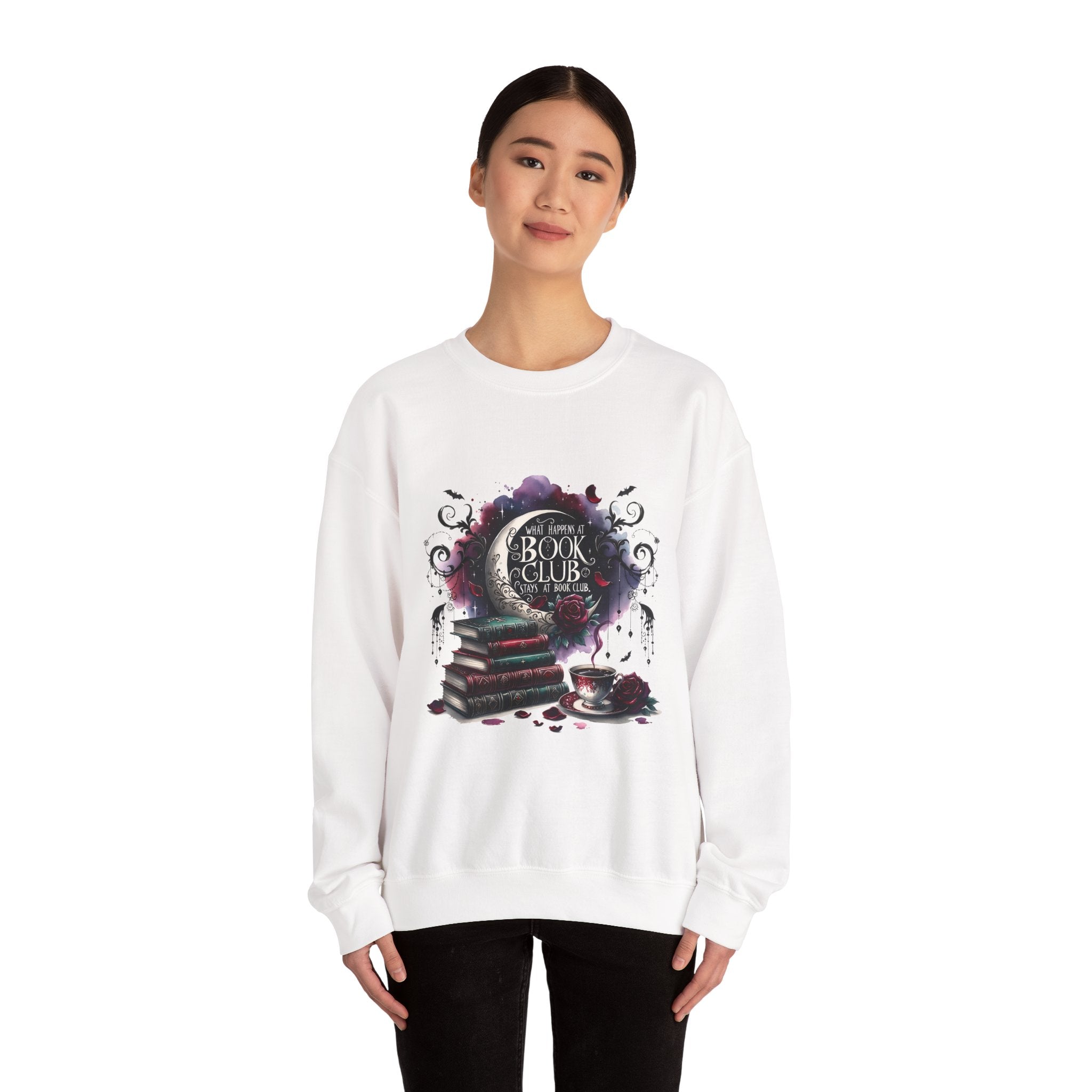 Book Club Crewneck Sweatshirt — Cozy Literary Stack & Tea Design