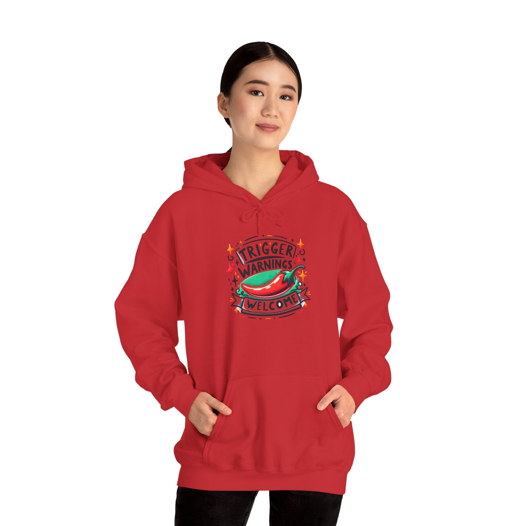 Hoodie — “Trigger Warnings Welcome” Chili Pepper Graphic Pullover