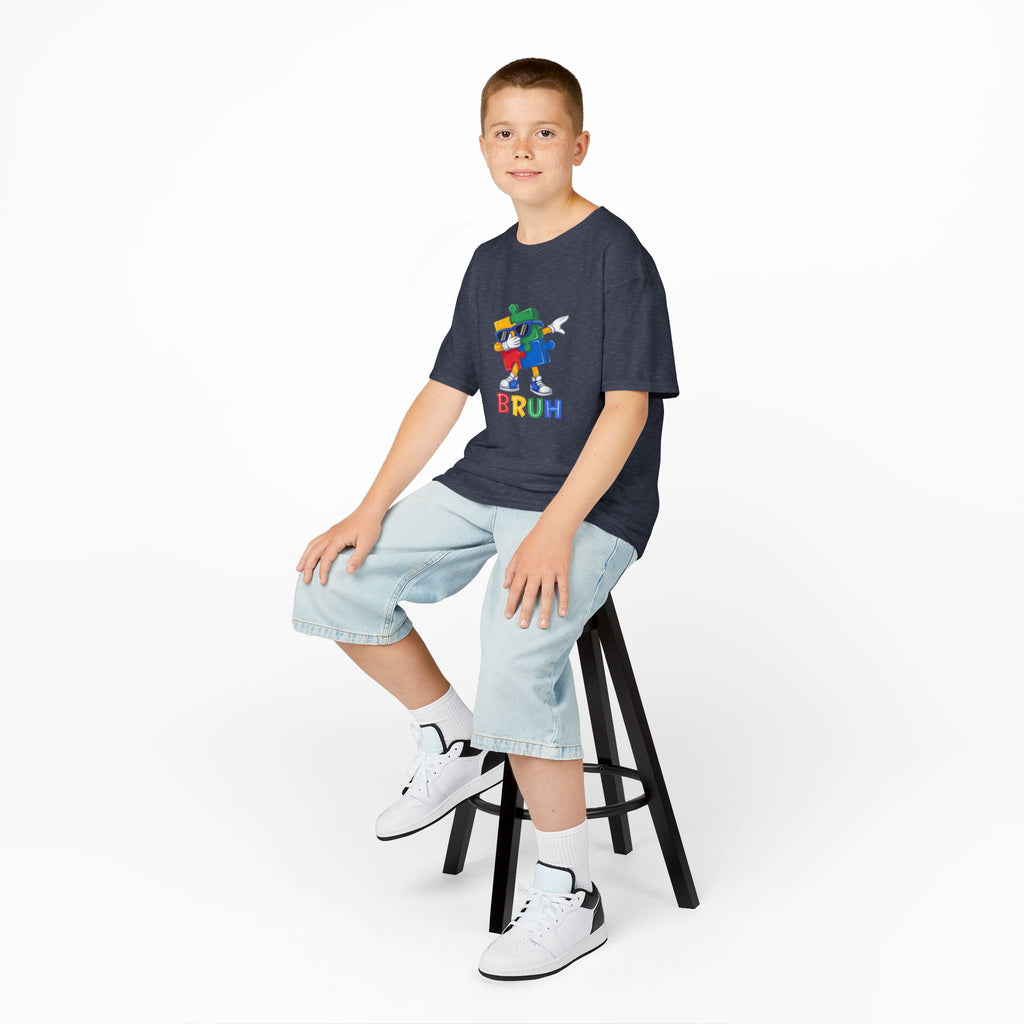 Kids 'BRUH' Colorful Puzzle Robot Tee - Fun Graphic Shirt for Boys & Girls
