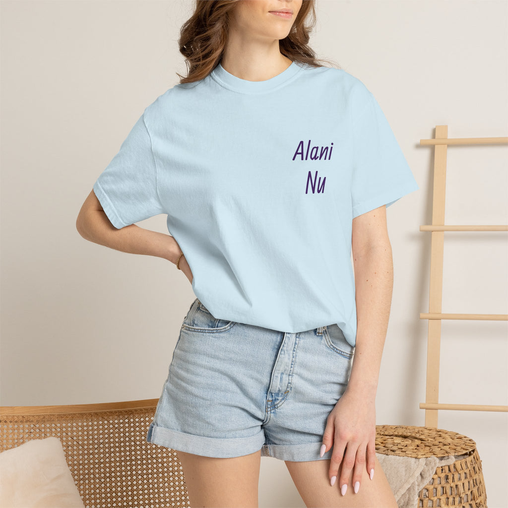 Graphic T-Shirt — 'Alani Nu' Collage Back Print, Retro Floral & Lip Art Tee