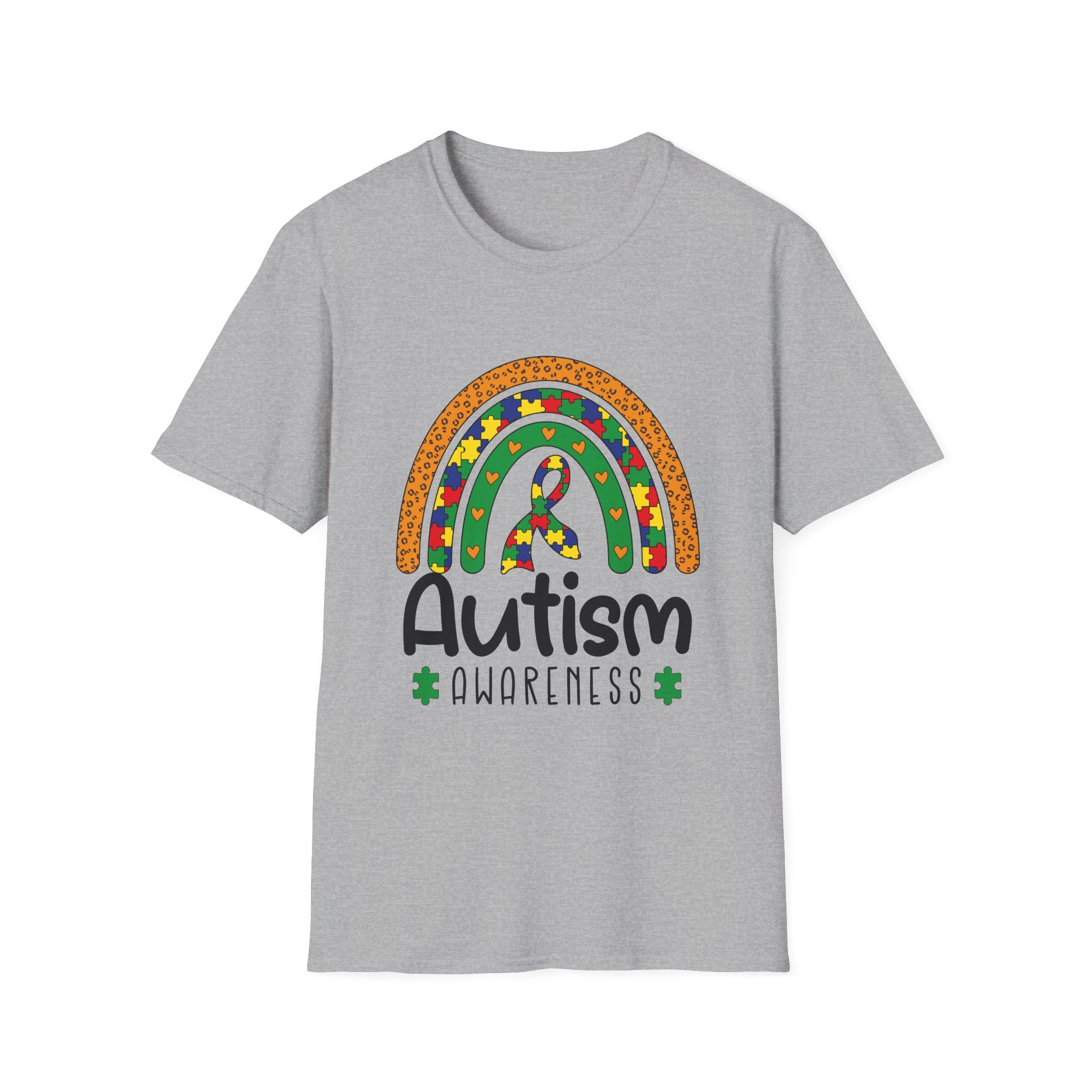 Autism Awareness T-Shirt — Colorful Puzzle Ribbon Rainbow Tee