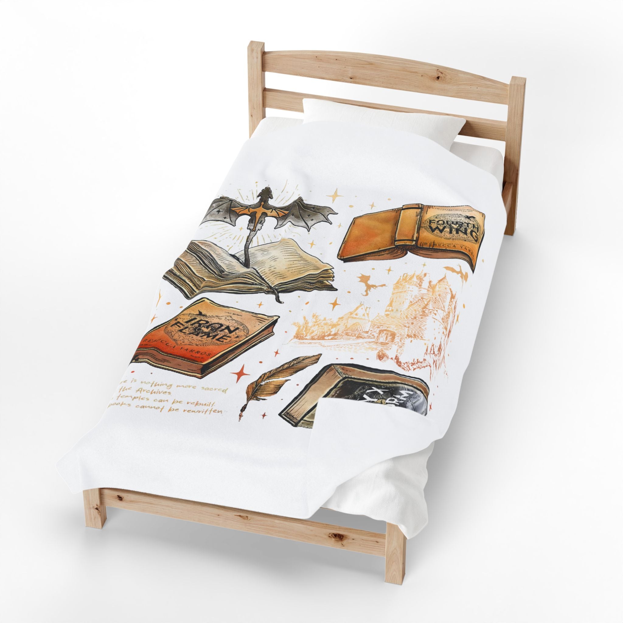Fantasy Book Lover Plush Blanket – Magic Books & Castle Velveteen Throw