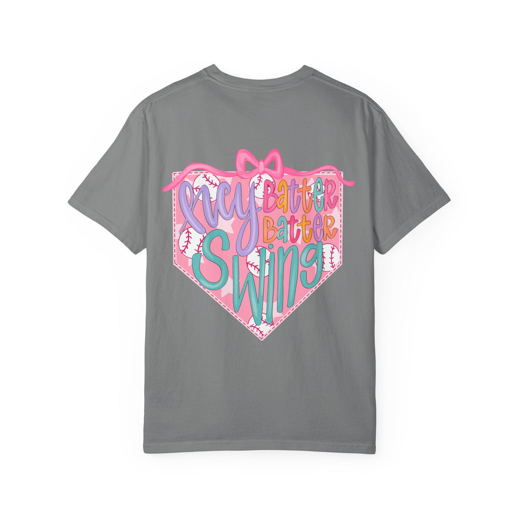 Softball Tee — "Play Ball" Front & "Pitch, Batter, Batter, Swing" Heart Back