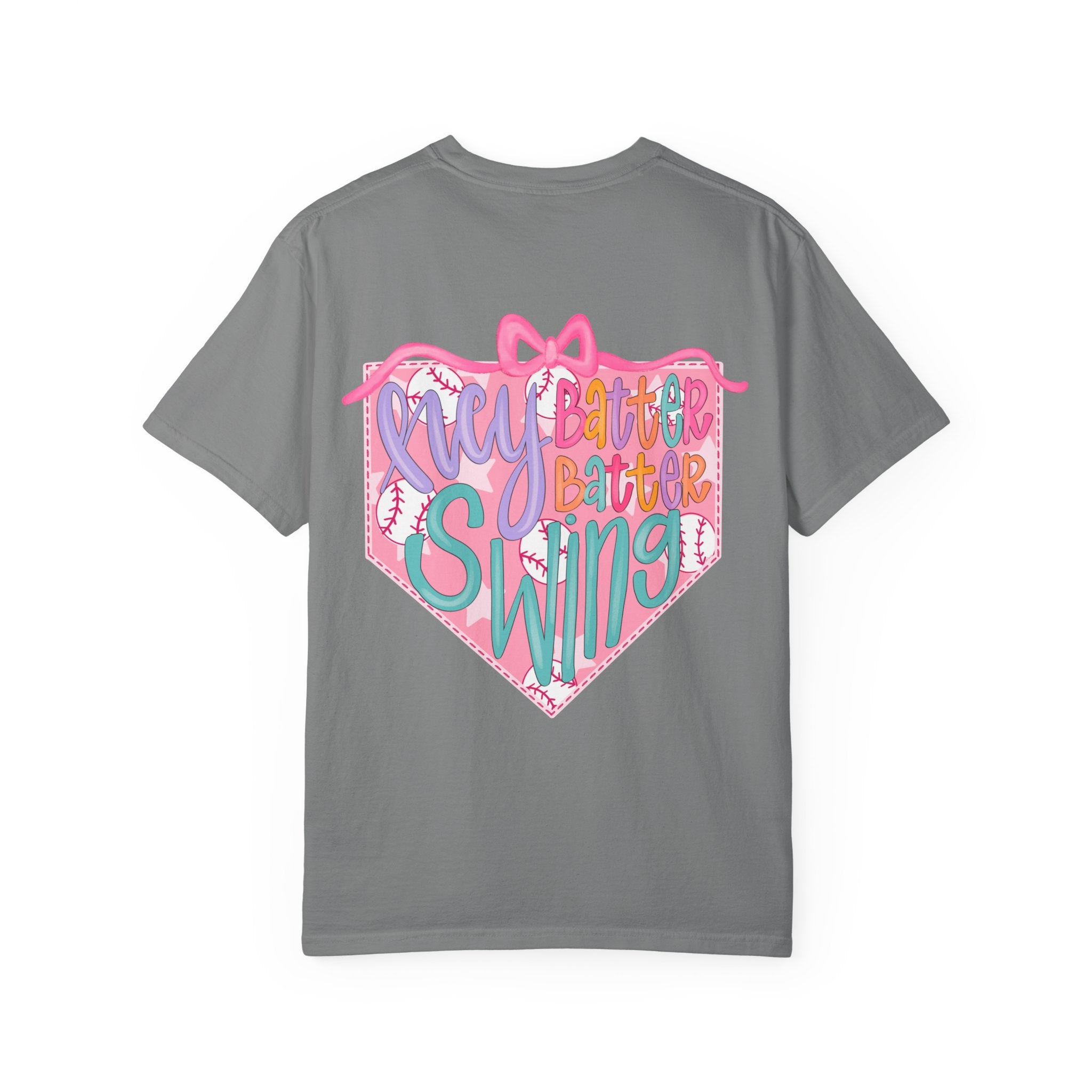 Softball Tee — "Play Ball" Front & "Pitch, Batter, Batter, Swing" Heart Back