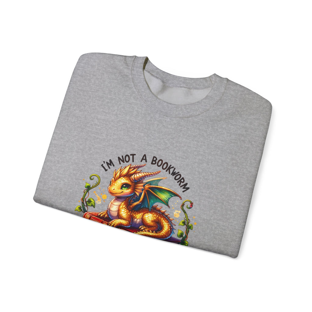 Book Dragon Crewneck Sweatshirt — "I'm Not a Bookworm, I'm a Book Dragon" Cozy Reader Sweatshirt