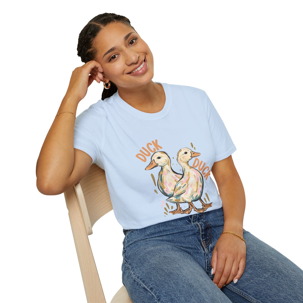 Double-sided Duck Duck Goose T-Shirt — Cute Pastel Duck & Goose Graphic Tee