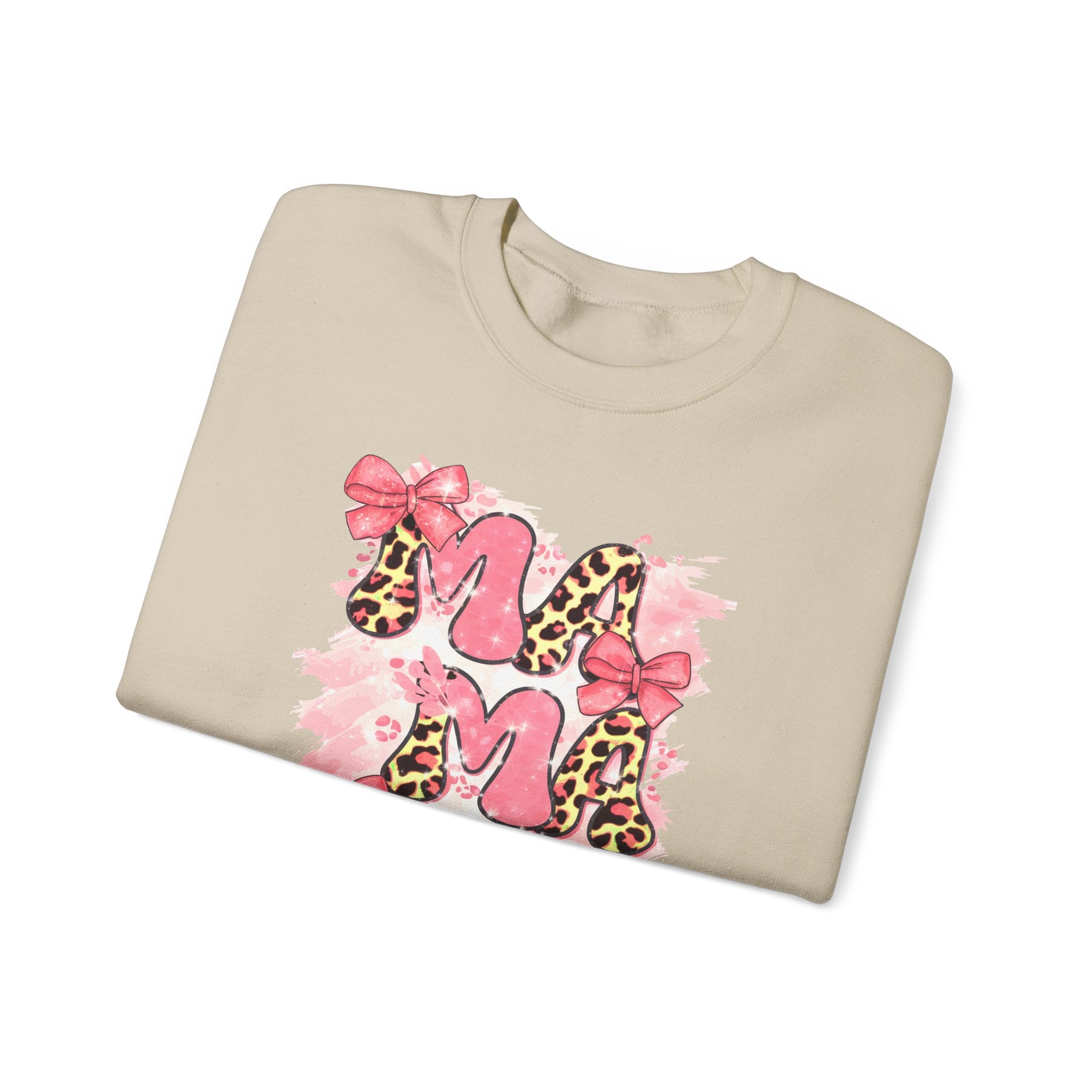 Sweatshirt — Pink Leopard “MOM” Design with Bows | Mother’s Day Cozy Crewneck