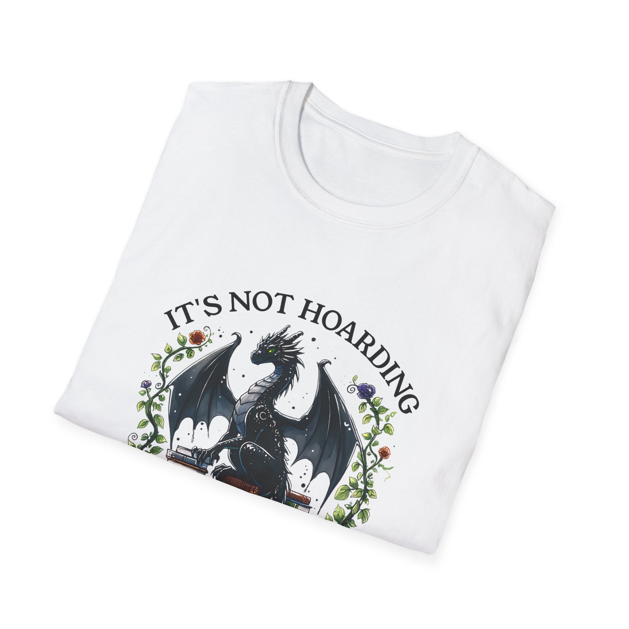Dragon Reading T-Shirt — "It's Not Hoarding If It's Books" Book Lover Tee