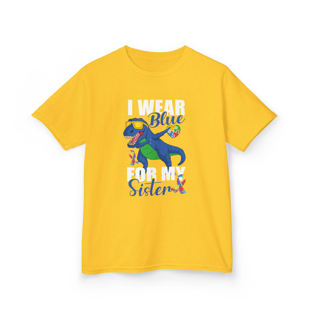 Kids T‑Shirt — "Blue Sister" Rainbow Autism Awareness Dino Tee