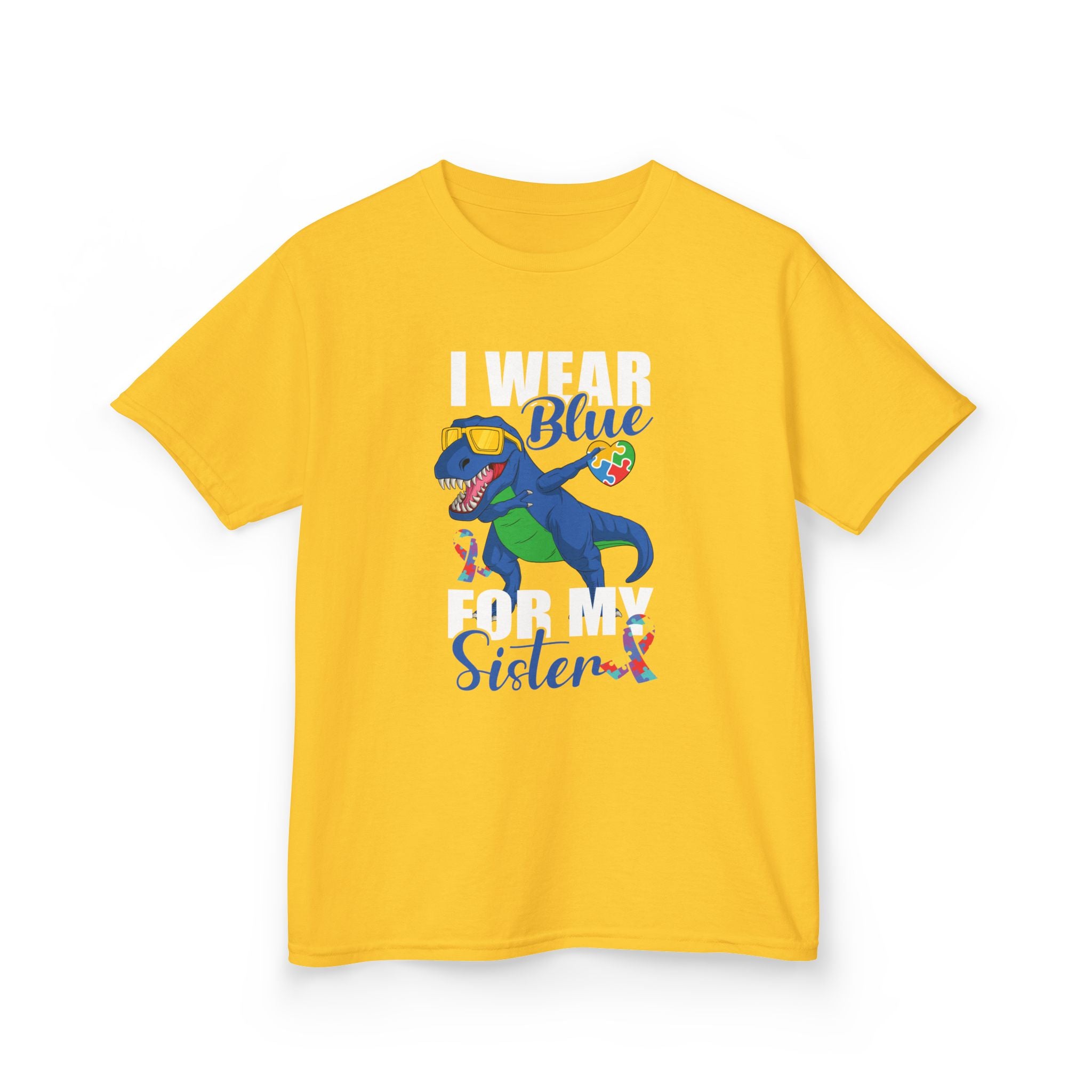Kids T‑Shirt — "Blue Sister" Rainbow Autism Awareness Dino Tee