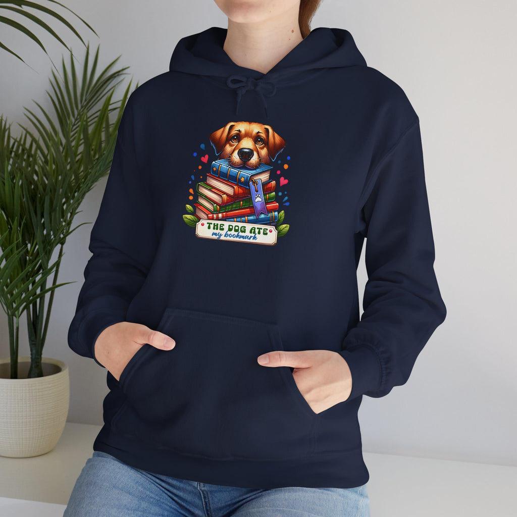 Dog Mom Hoodie — Cute Puppy Reading Books "The Dog Ate" Graphic Sweatshirt