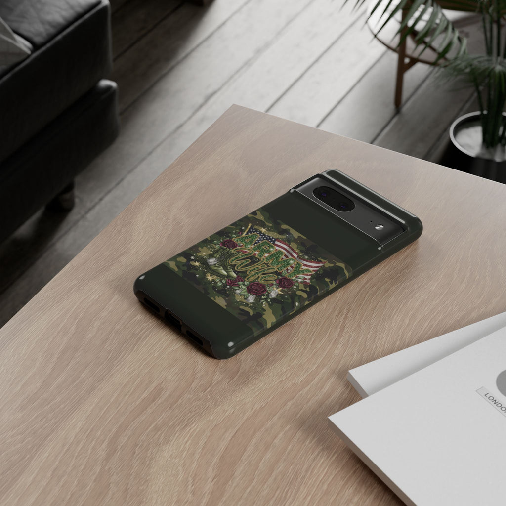 Army Wife Tough Phone Case — Camo Flag Design with Roses