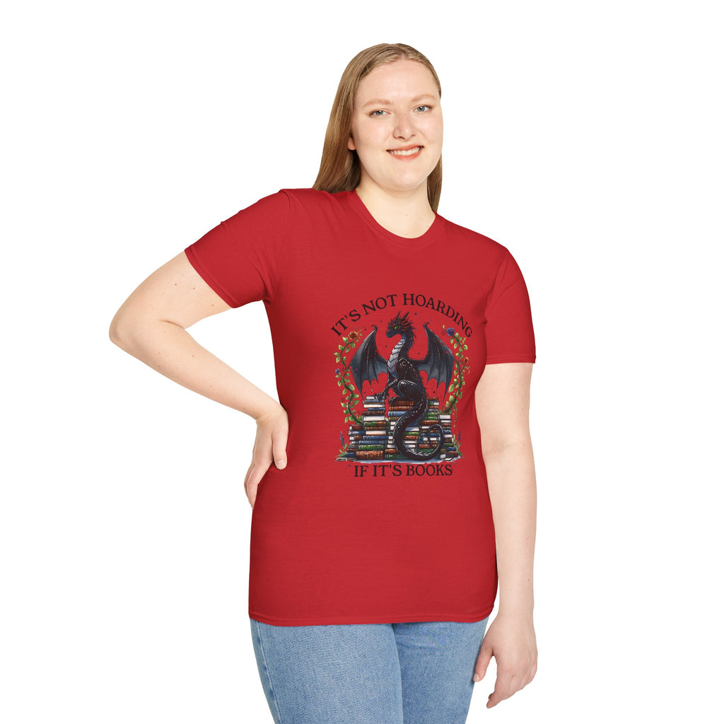 Dragon Reading T-Shirt — "It's Not Hoarding If It's Books" Book Lover Tee