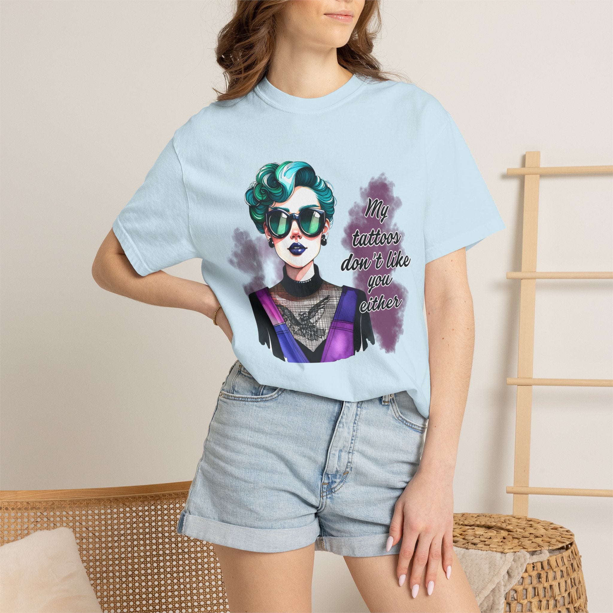 Graphic T-Shirt — Retro Punk Portrait with “My Tattoos Don’t Like You Either” Slogan