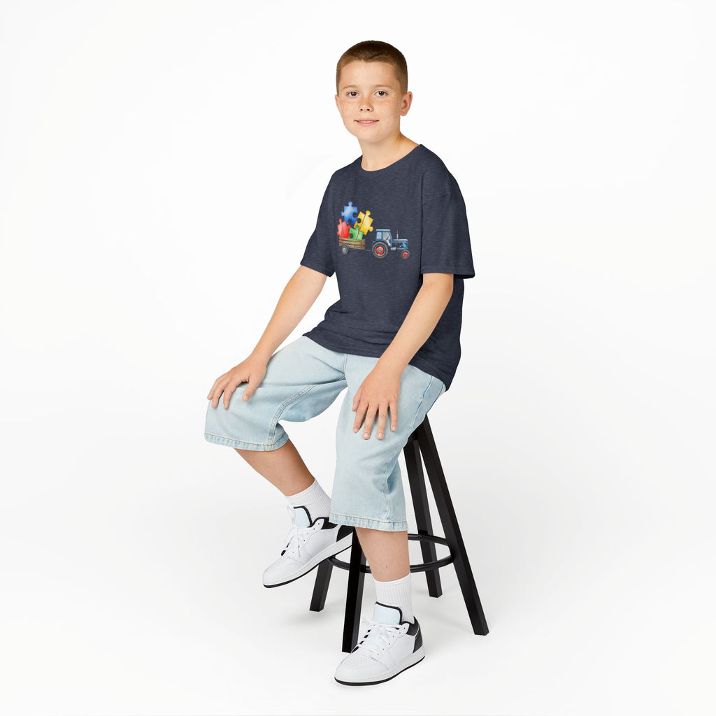 Kids Tractor with Puzzle Pieces T-Shirt — Autism Awareness Farm Tee