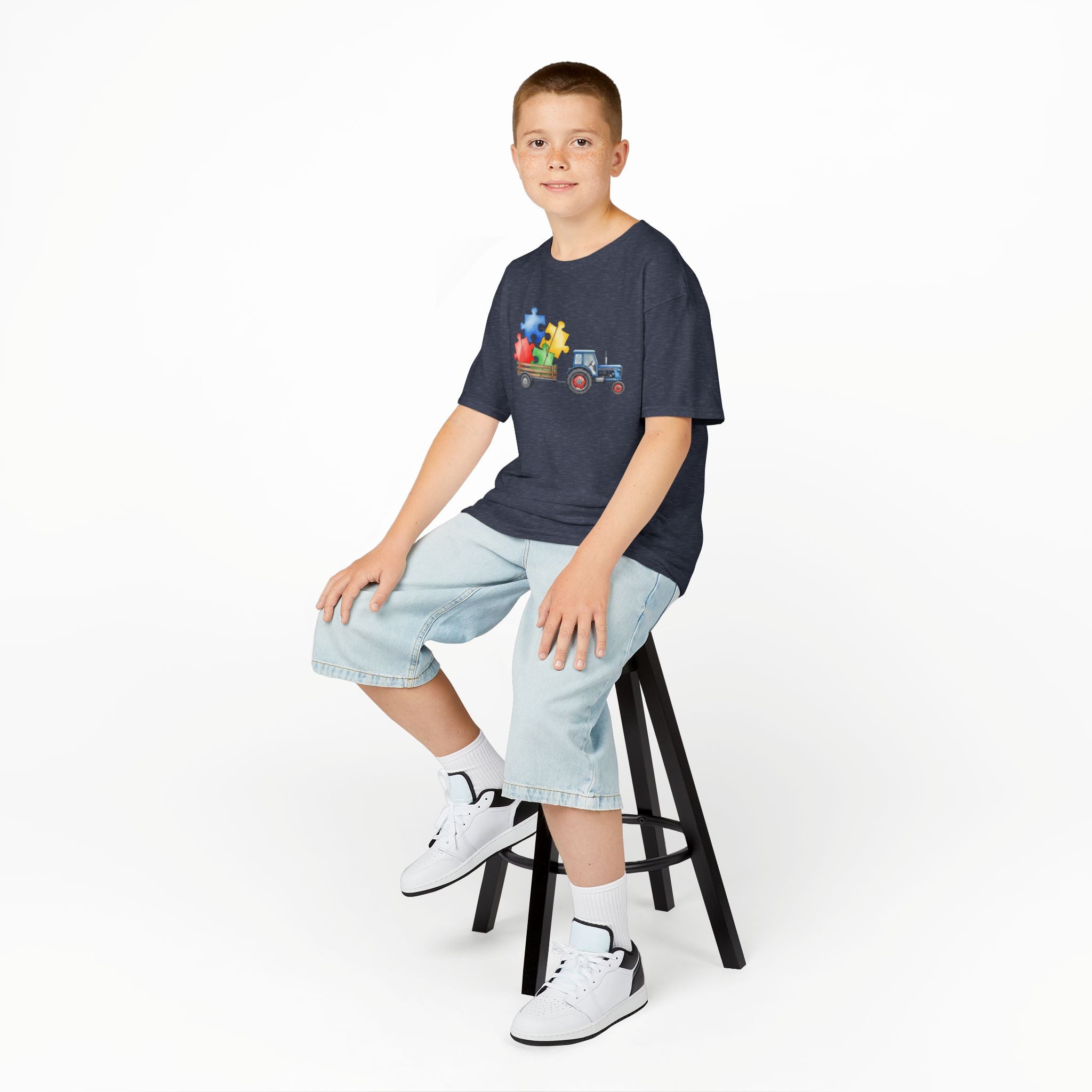 Kids Tractor with Puzzle Pieces T-Shirt — Autism Awareness Farm Tee
